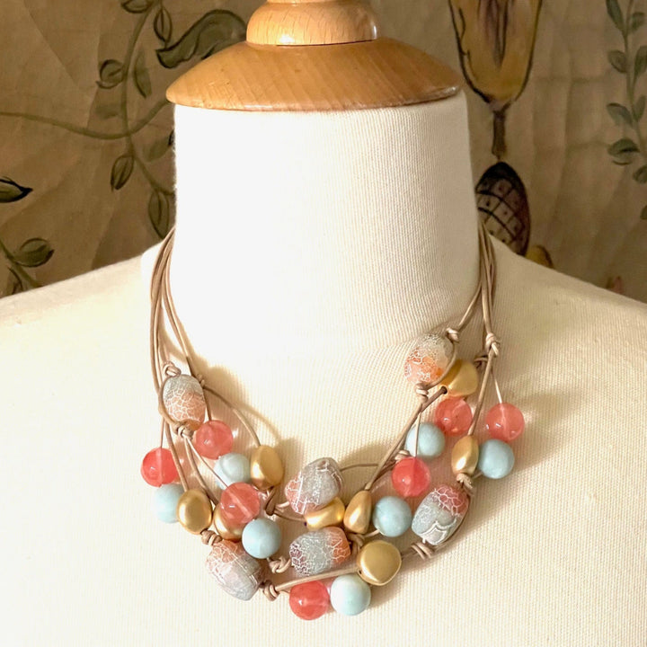 Watermelon Quartz With Fire Agate and Amazonite Torsade
