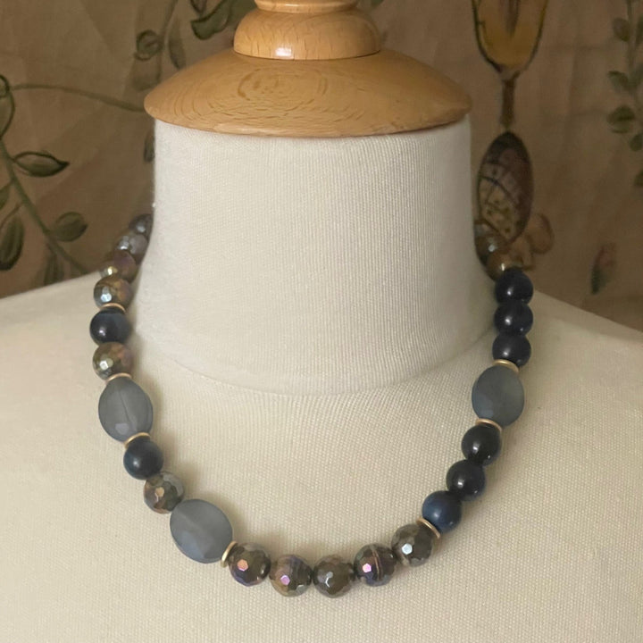 Tiger's Eye, Blue Tiger's Eye, and Matte Blue Crystal Necklace