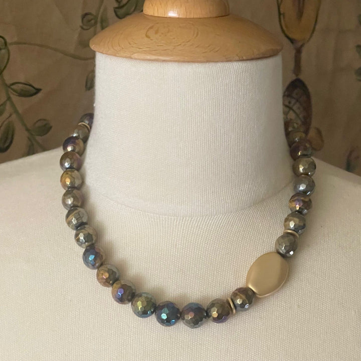 Brown Tiger's Eye with Matte Gold Center Accent Necklace