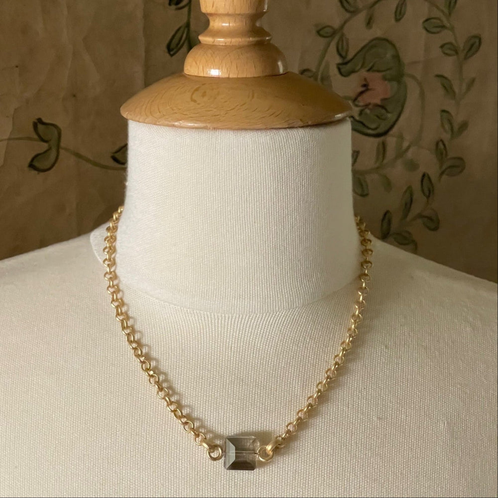 Matt Gold Chain Square Light Smoke Crystal On Matte Gold Chain Necklace – Morneault's ...