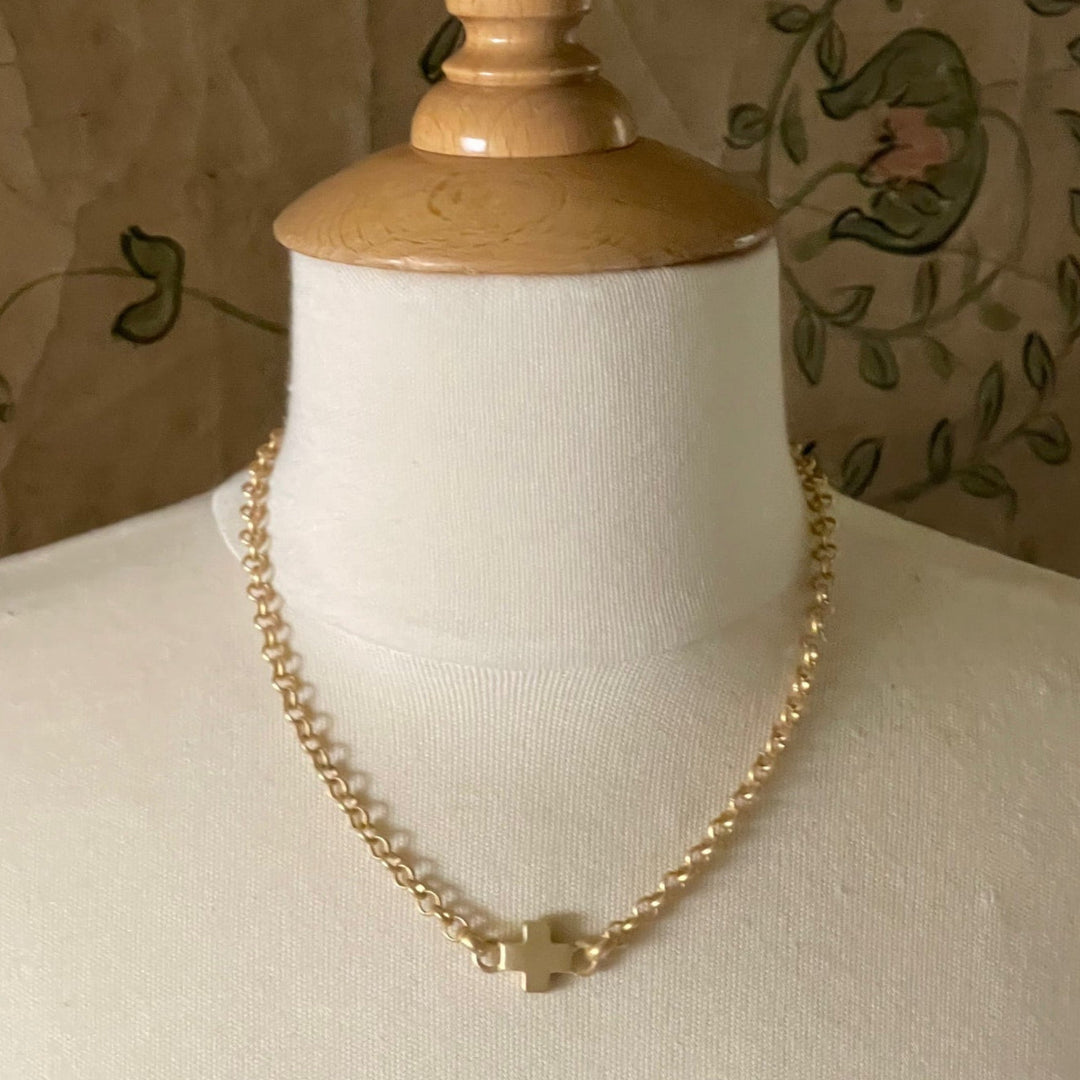 Single Cross Charm on Rolo Chain Necklace