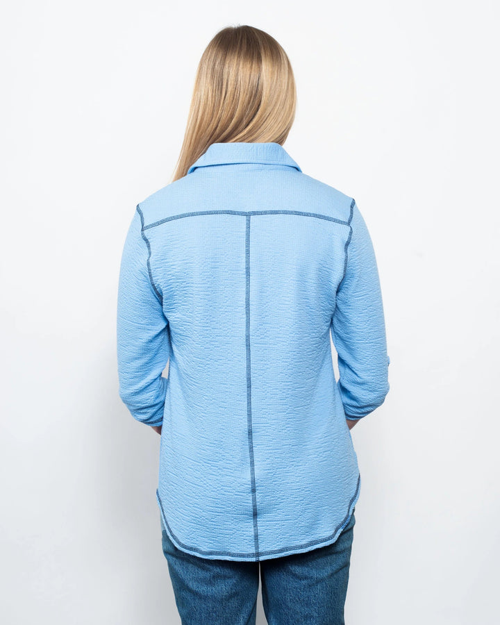 Seersucker Contrast Stitching Button Up