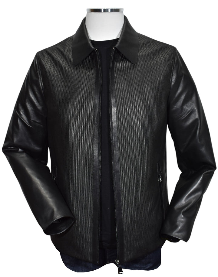 Experience the ultimate in style and comfort with our Marcello Black Chainlink Leather Coat! 