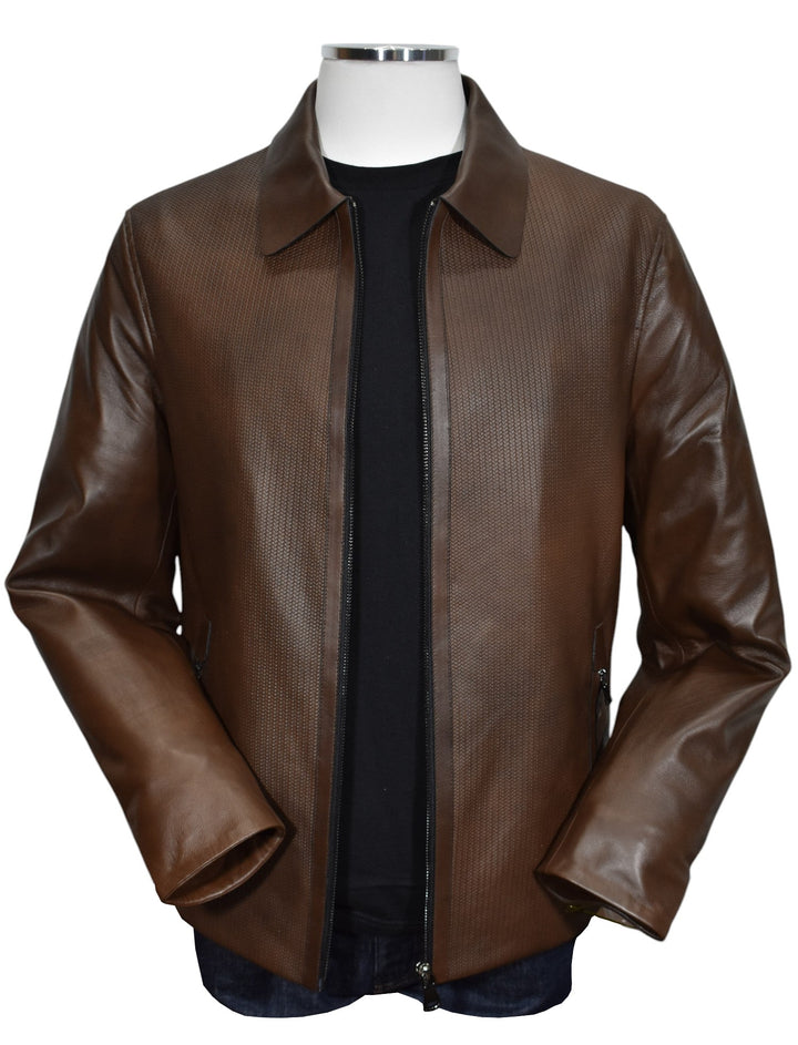 Experience the ultimate in style and comfort with our Marcello Chocolate Chainlink Leather Coat!