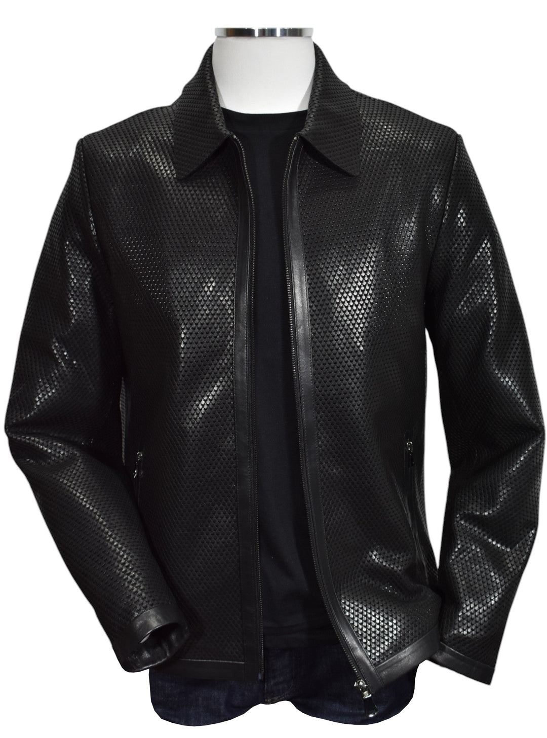 Unleash your bold and confident style with our Marcello Python Stamped Leather Coat.
