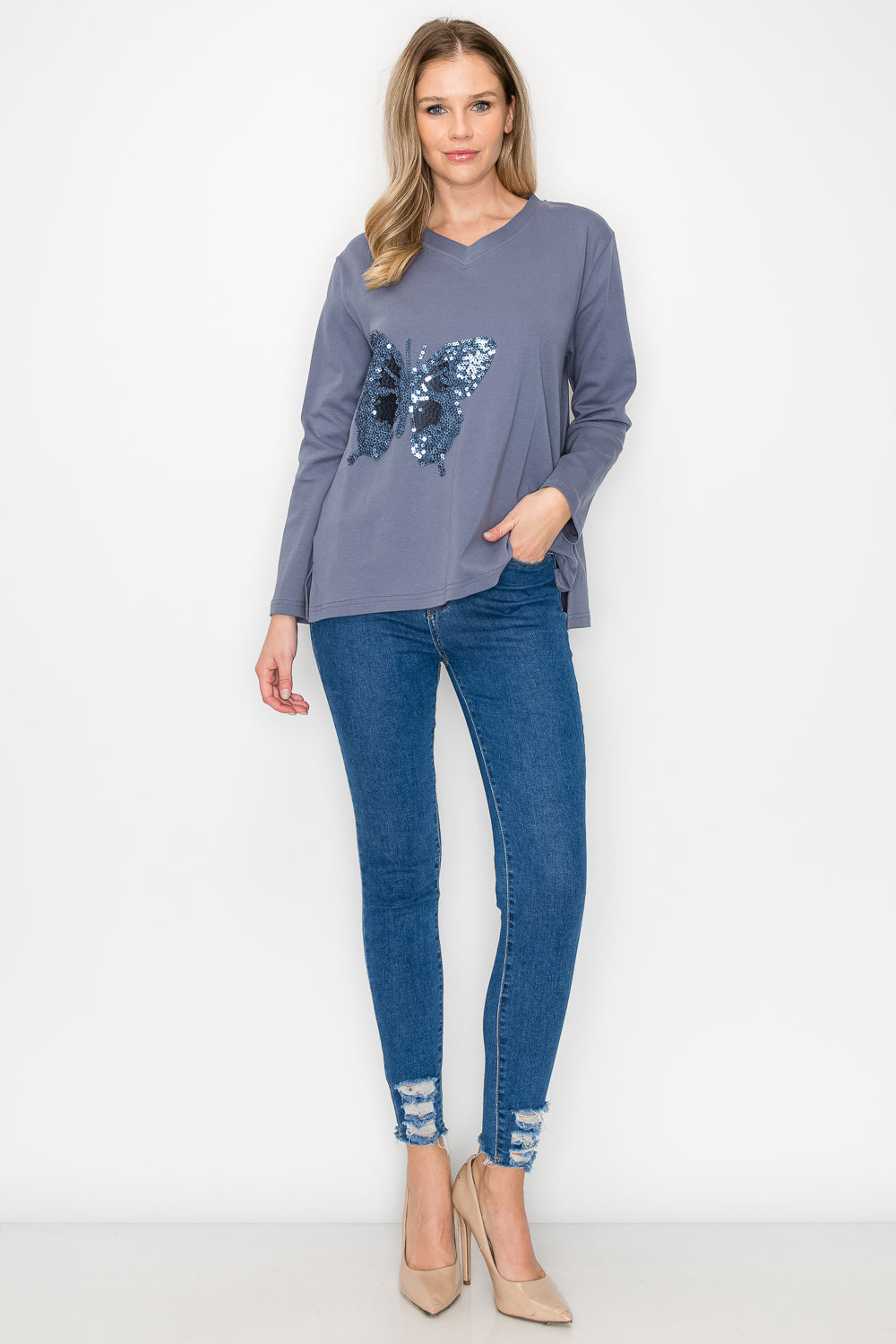 Ricole Stretch Pointe Knit with Sequin Butterfly