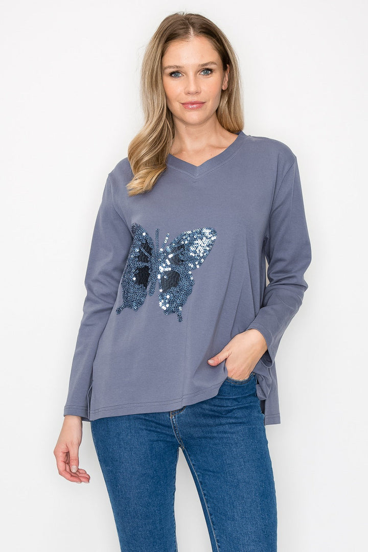 Ricole Stretch Pointe Knit with Sequin Butterfly