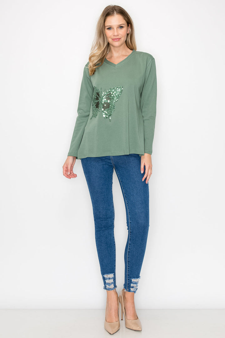 Ricole Stretch Pointe Knit with Sequin Butterfly