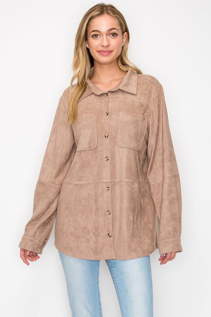Avery Stretch Suede Top with Detailed Whipstitch