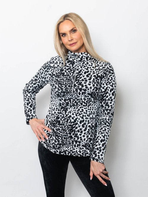 Jungle Jacquard Quarter Zip Neck Top