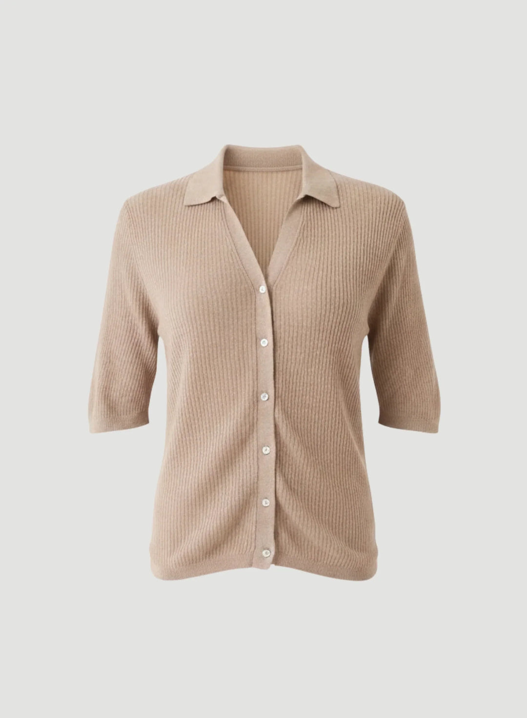 Stretch Linen Micro Rib Knit Three Quarter Sleeve Shirt
