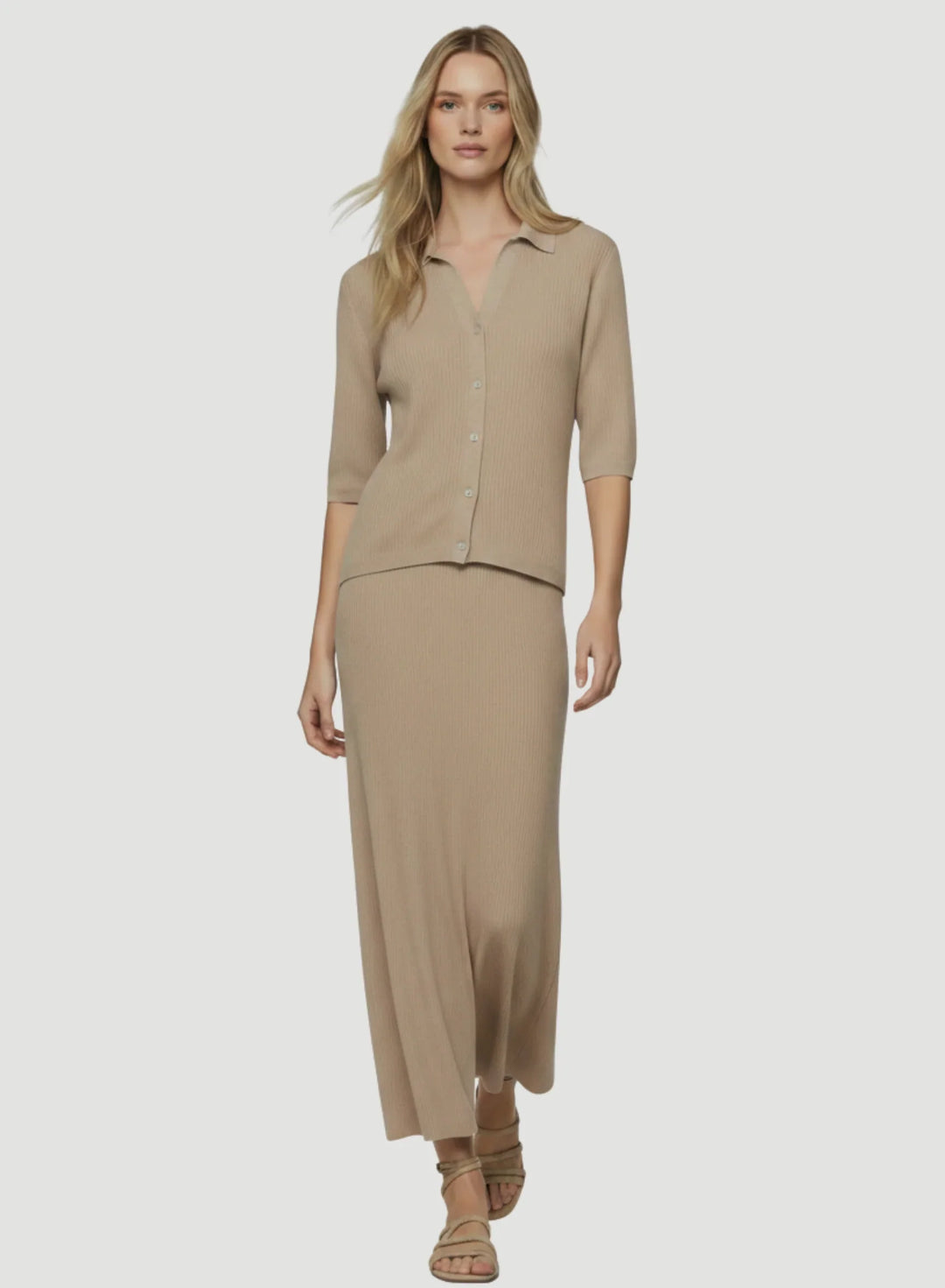 Stretch Linen Micro Rib Knit Maxi Skirt