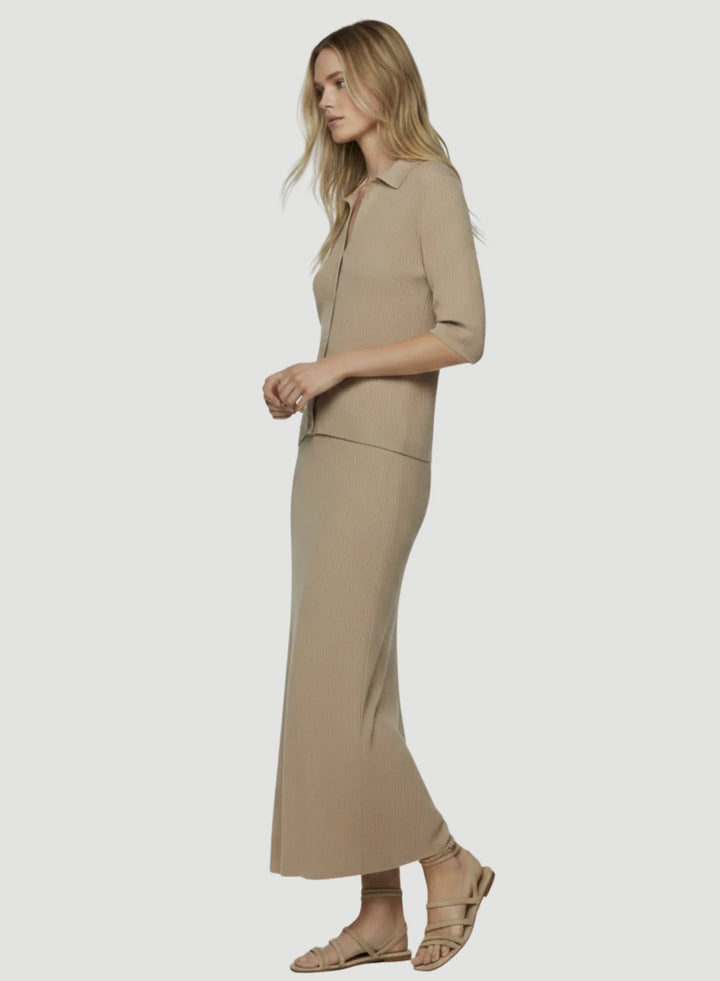 Stretch Linen Micro Rib Knit Maxi Skirt