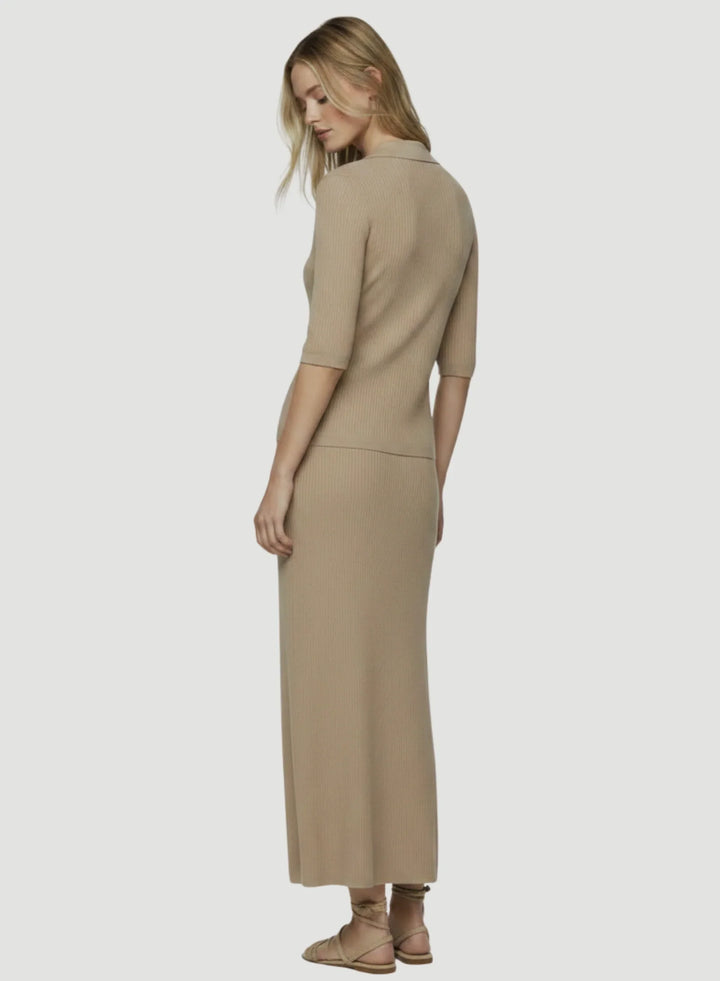 Stretch Linen Micro Rib Knit Maxi Skirt