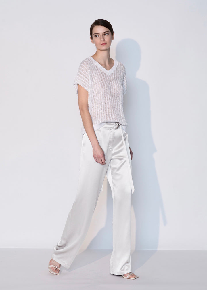Open Knit Crochet V Neck Vest in White – Elevated Elegance