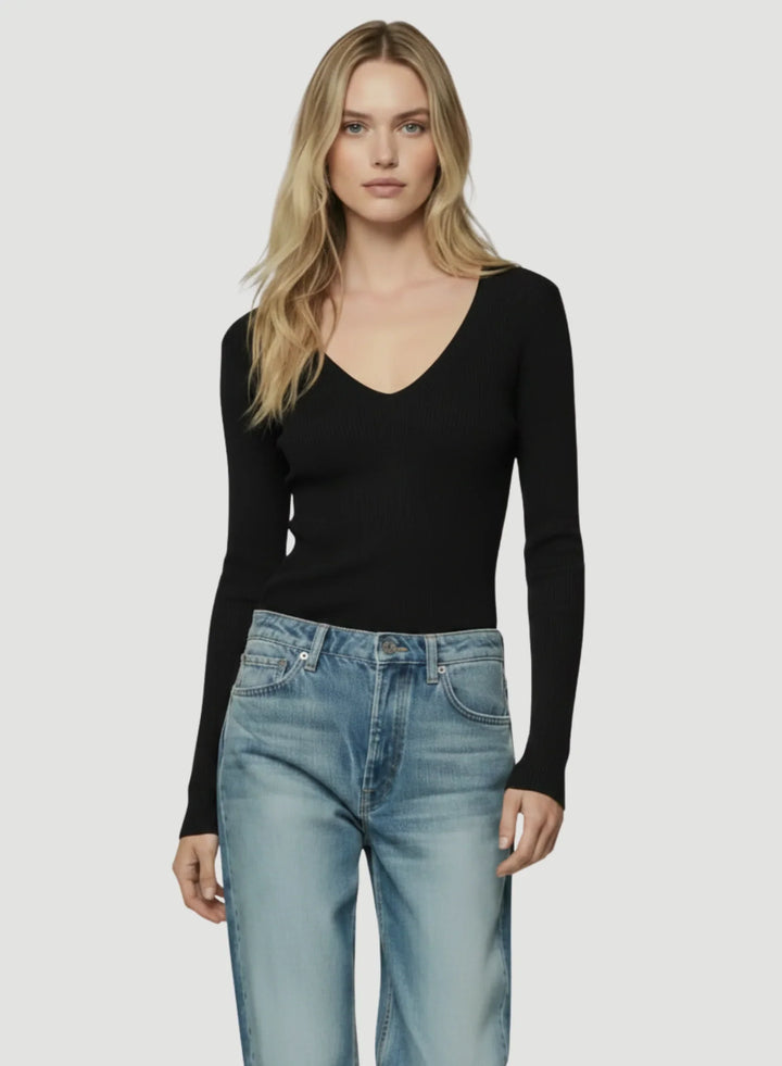 Merino Superfine Rib Knit Elbow Sleeve Mock Neck T-Shirt