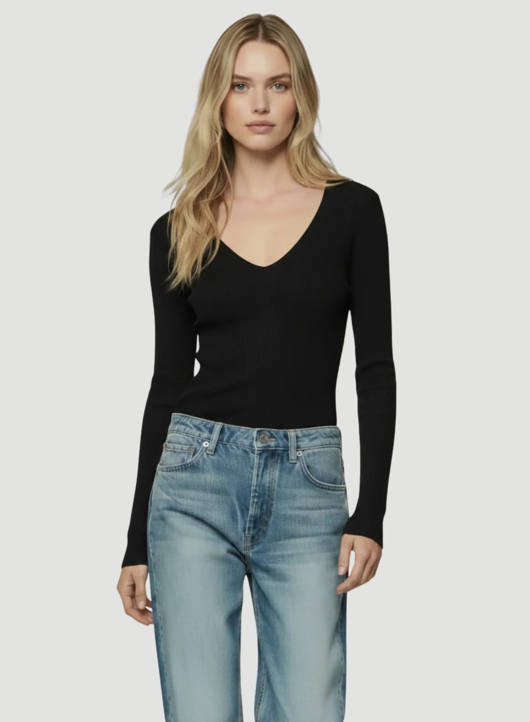 Merino Superfine Rib Long Sleeve V-Neck T-Shirt