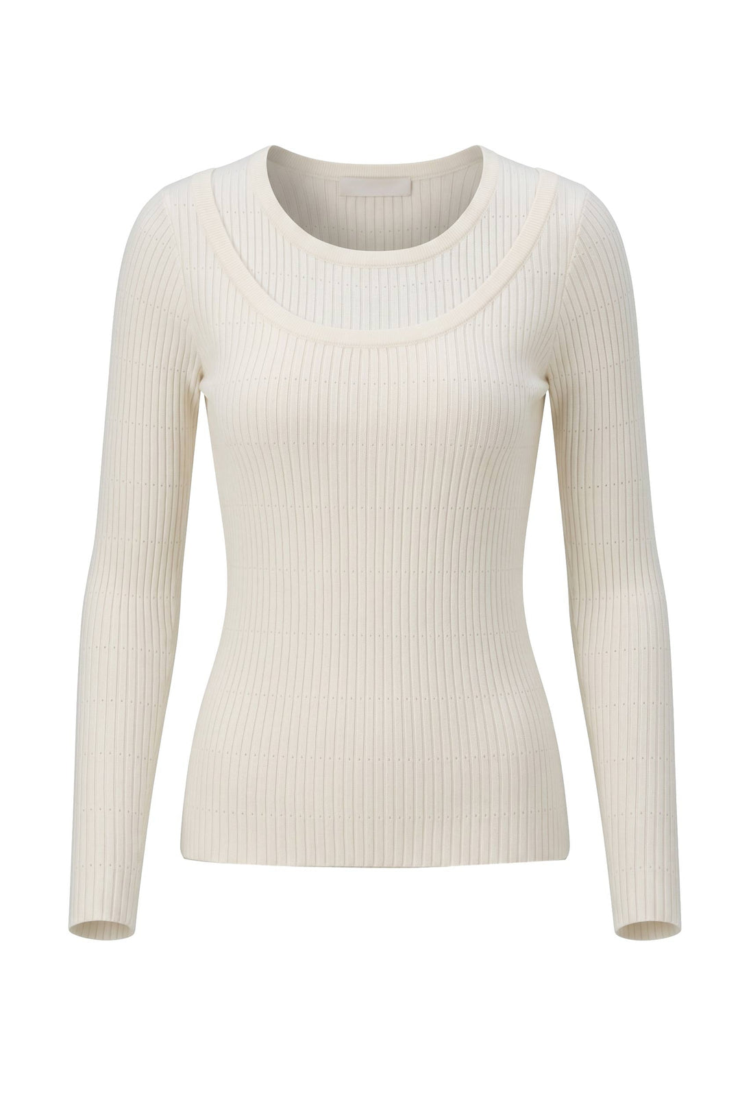 Kris Double Collared Rib Pointelle Texture Sweater