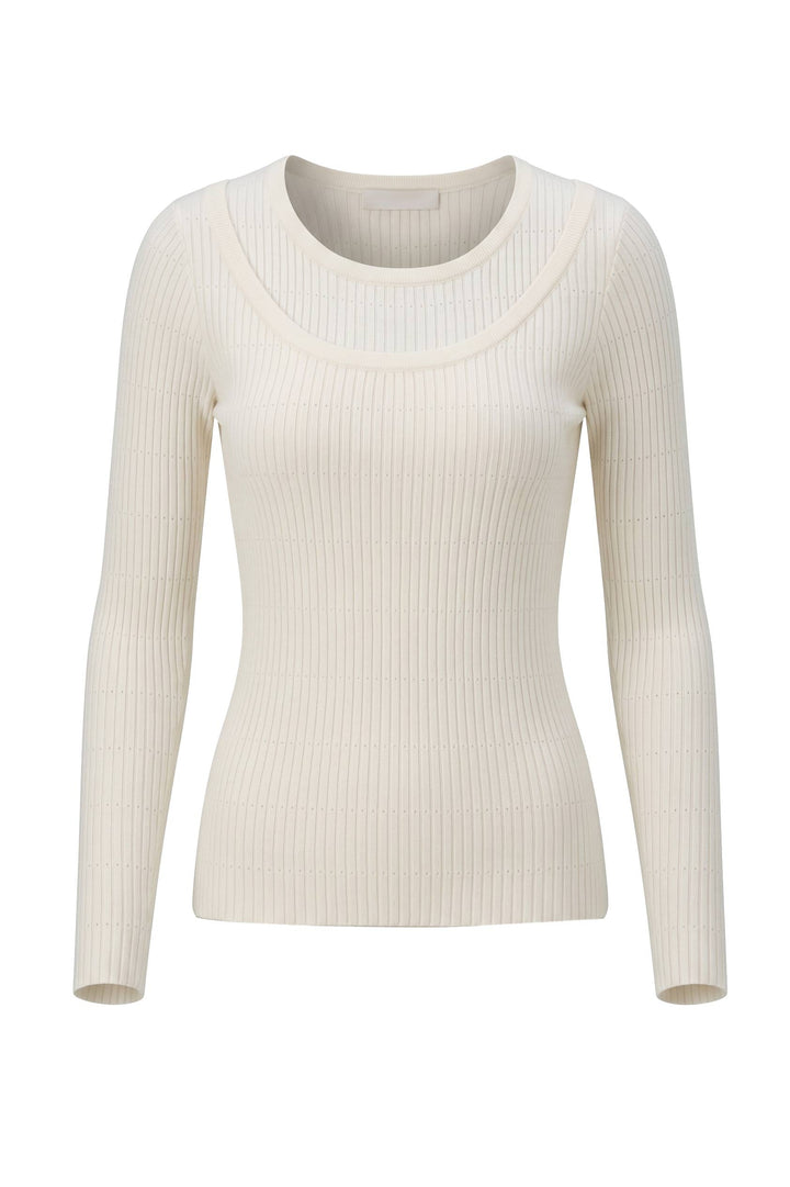Kris Double Collared Rib Pointelle Texture Sweater