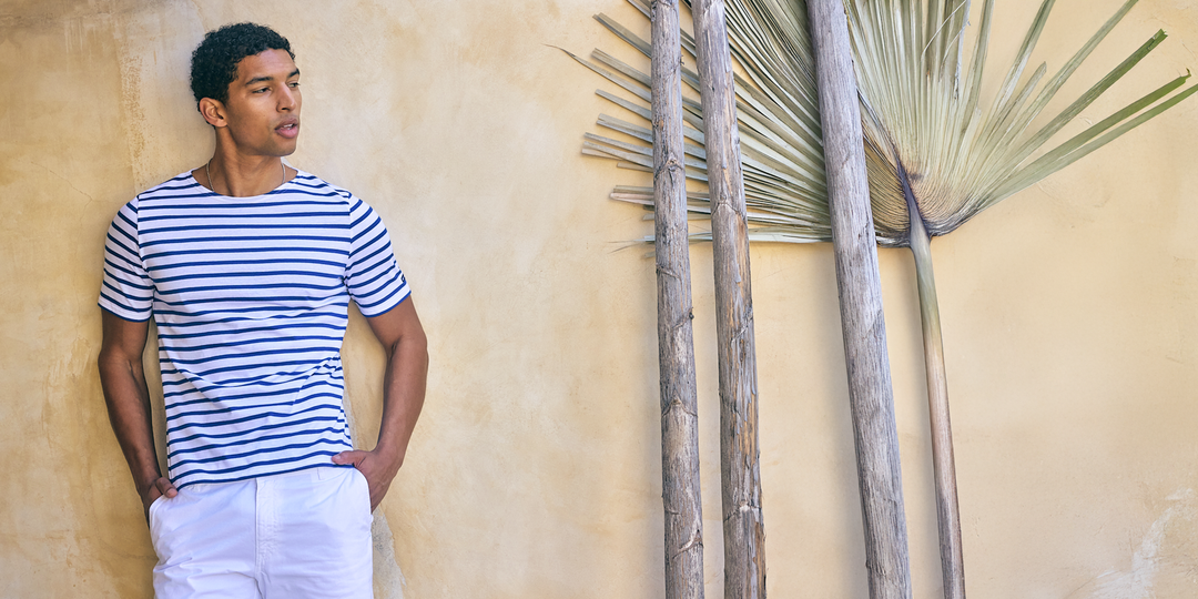LEVANT MODERN - Breton Stripe Short Sleeve Shirt | Soft Cotton | Unisex Fit (WHITE / ROYAL BLUE)