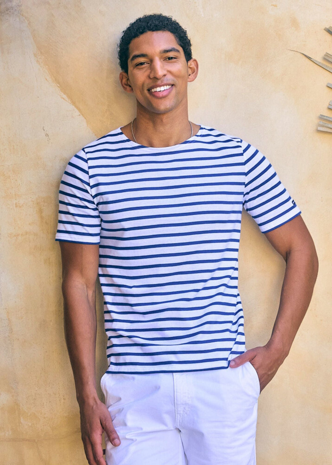 LEVANT MODERN - Breton Stripe Short Sleeve Shirt | Soft Cotton | Unisex Fit (WHITE / ROYAL BLUE)
