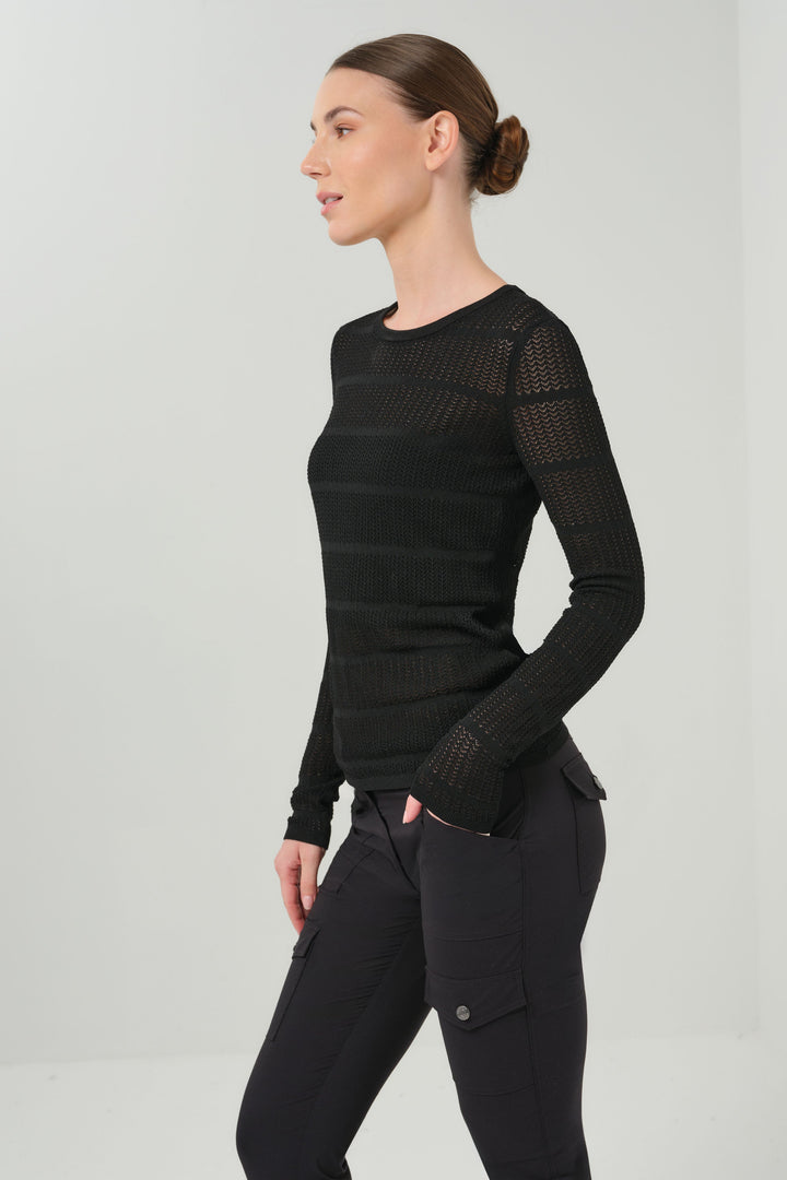 Juliana Pointelle Longsleeve Crewneck Sweater