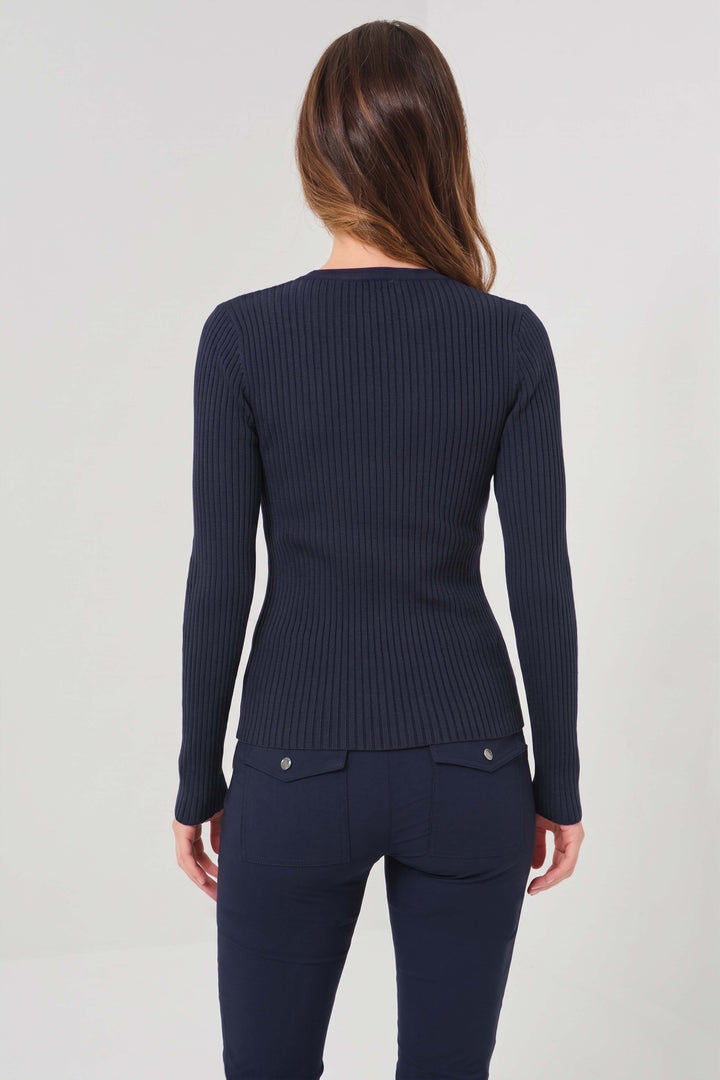 Lia Rib Sweater with Sheer Mesh Stripe