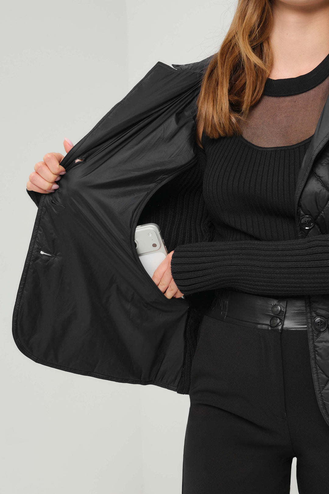 Sora Mixed Media Quilted Front 3-Button Blazer