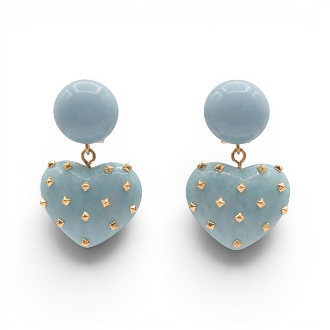 Lavinia Aqua Resin Studded Heart Drop Earrings