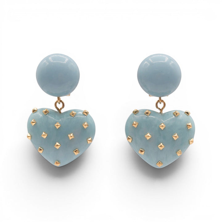 Lavinia Aqua Resin Studded Heart Drop Earrings