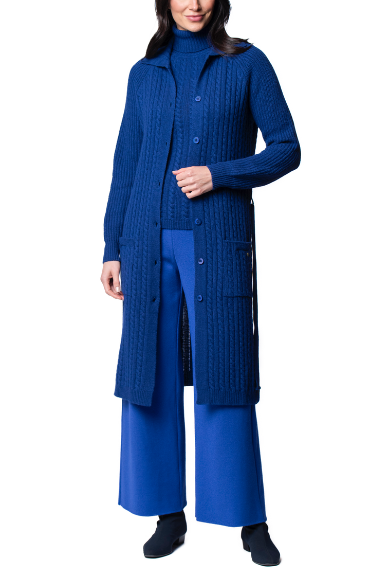 Layla Cable-Knit Belted Coat ; Dark Royal Blue