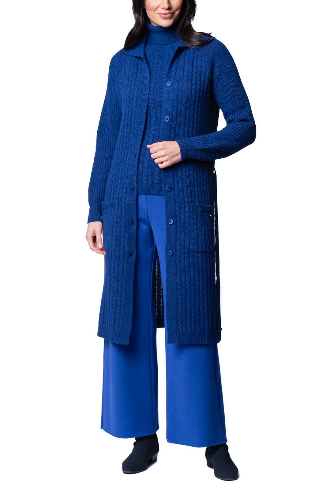 Lilly Short Sleeved Cable-Knit Turtleneck, Dark Royal Blue