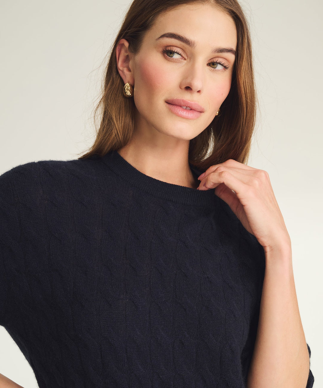 NAADAM Lightweight Cashmere Cable Oversized Crewneck - Navy