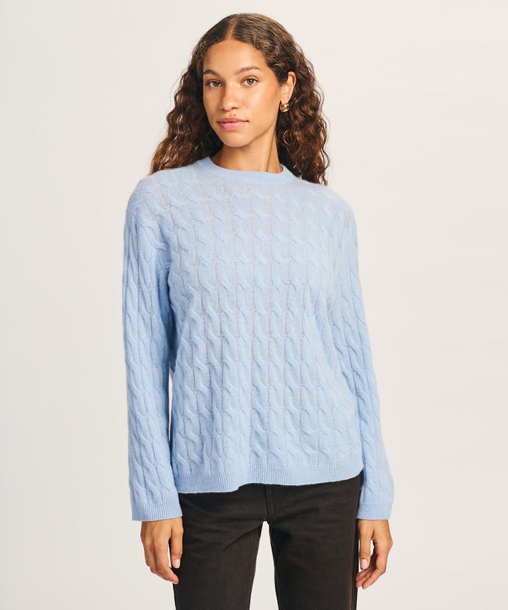 NAADAM Lightweight Cashmere Cable Oversized Crewneck - Arctic Blue