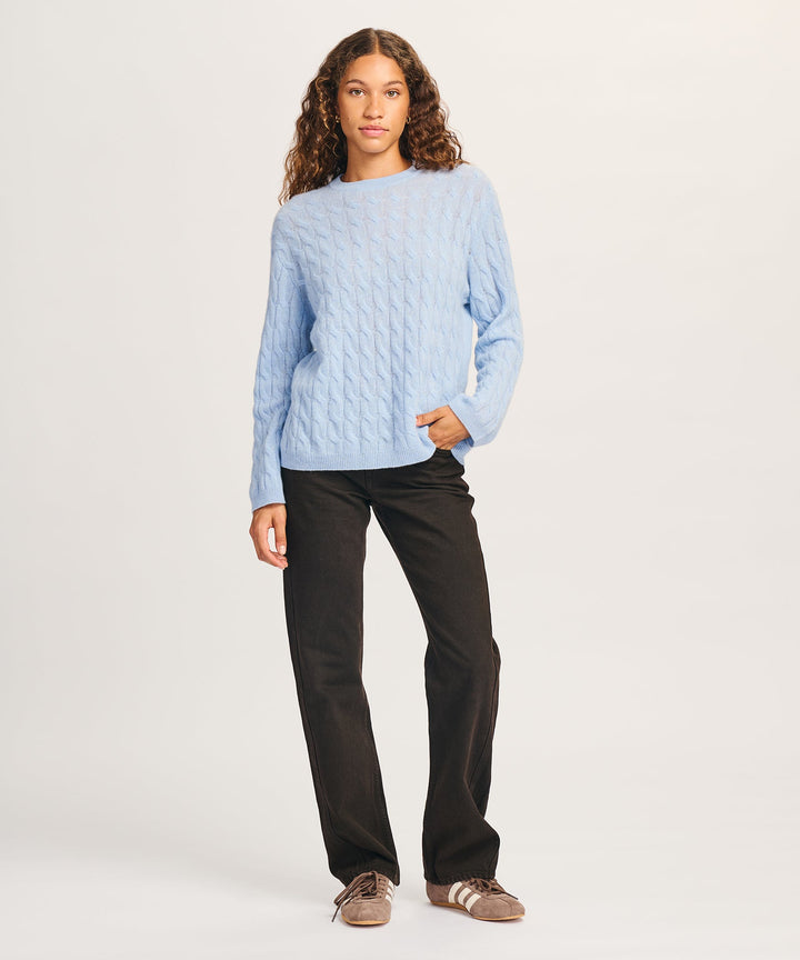 NAADAM Lightweight Cashmere Cable Oversized Crewneck - Arctic Blue