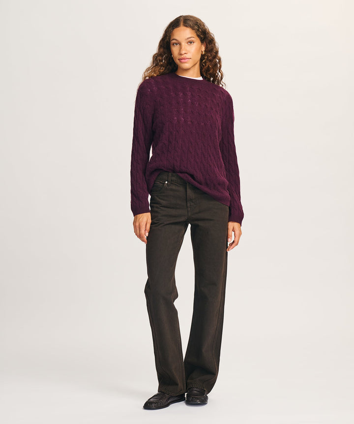 NAADAM Lightweight Cashmere Cable Oversized Crewneck - Wine