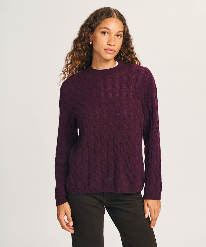 NAADAM Lightweight Cashmere Cable Oversized Crewneck - Wine