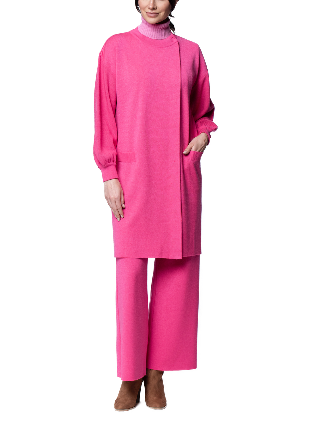 Lilly Short Sleeved Cable-Knit Turtleneck, Soft Pink