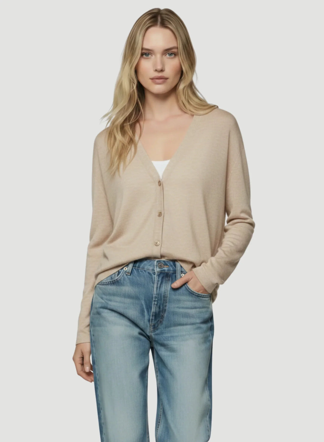 Soft Touch Semi Relaxed V-Neck Cardigan