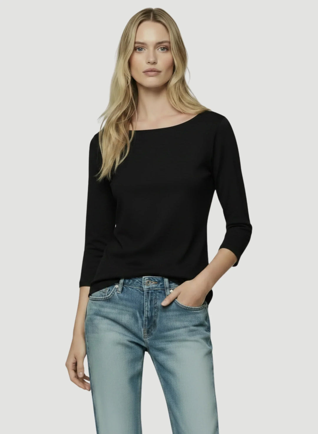 Soft Touch Three Quarter Sleeve Crewneck With Back Pleat T-Shirt - CREW 3/4 SLEEVE - Majestic Filatures North America