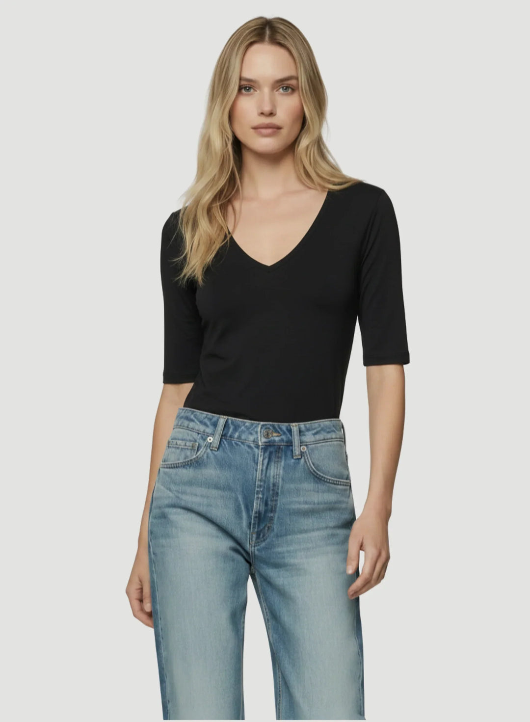 Soft Touch Elbow Sleeve V-Neck T-Shirt