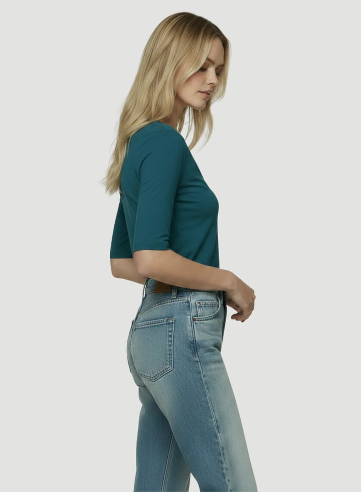 Soft Touch Elbow Sleeve V-Neck T-Shirt