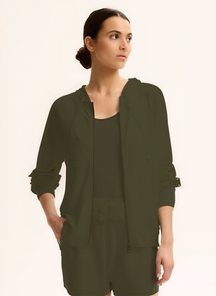 Hooded Sweat Top Long Raglan Sleeves - Kaki Army