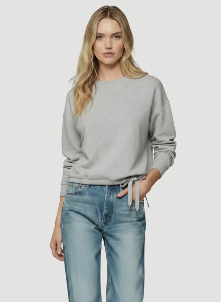 French Terry Semi Relaxed Long Sleeve Crewneck With Grosgrain Tie
