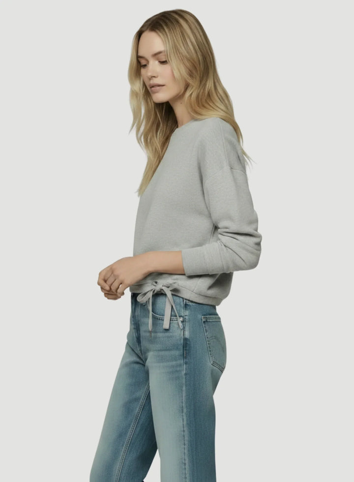French Terry Semi Relaxed Long Sleeve Crewneck With Grosgrain Tie