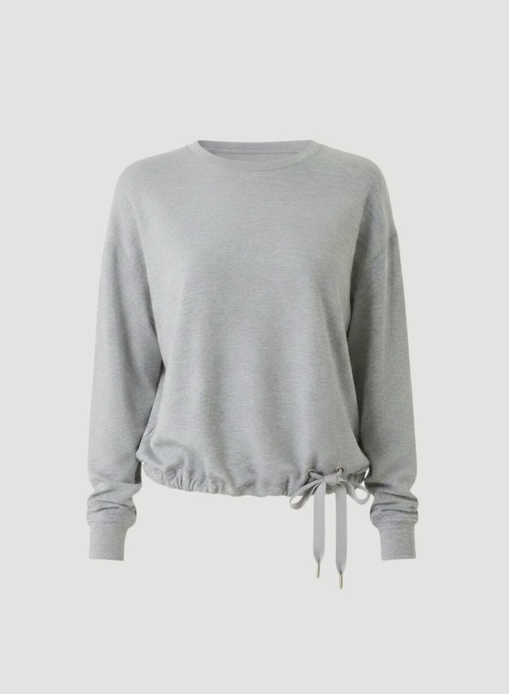 French Terry Semi Relaxed Long Sleeve Crewneck With Grosgrain Tie