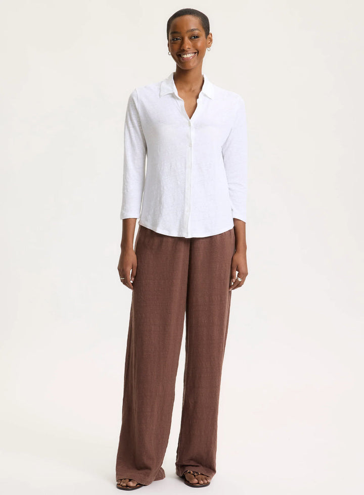 Stretch Linen 3/4 Sleeve Shirt - Blanc
