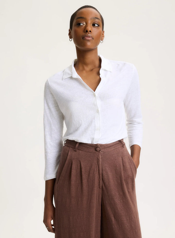Stretch Linen 3/4 Sleeve Shirt - Blanc