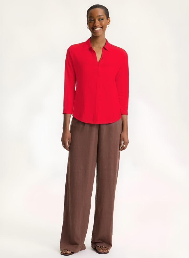 Stretch Linen 3/4 Sleeve Shirt - Tomate