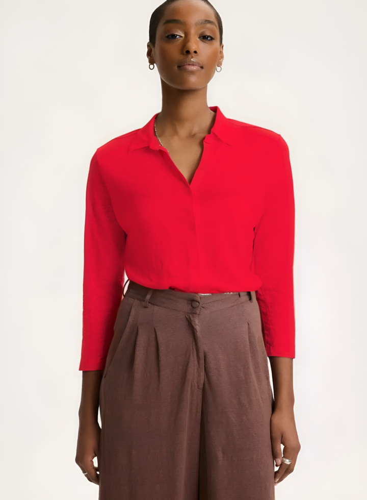 Stretch Linen 3/4 Sleeve Shirt - Tomate